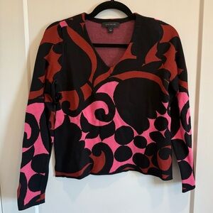 Ann Taylor Black, Pink and Burgundy Tulip V-neck Sweater